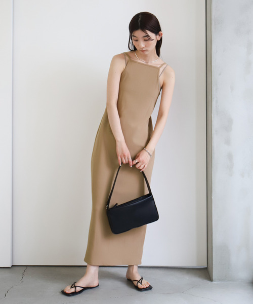 moka様 ワンピース Sベージュ ボリュームスリーブカーブラインロングワンピース（ワンピース