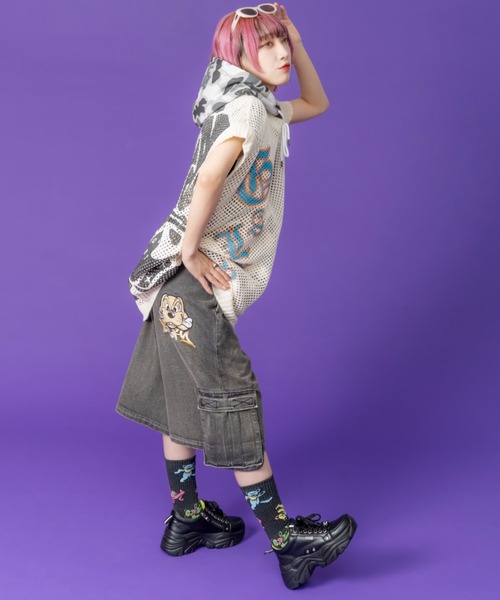 GALFY（ガルフィー）の「ストリートファッション GALFY ガルフィー ダーティーカーゴショーツ カーゴパンツ ハーフパンツ デニムハーフパンツ デニムパンツ ワイドデニム 半パン 半ズボン オーバーサイズ ストリートブランド（デニムパンツ・メンズ・ブルー/ブラック/ブラウン・L）」の10枚目の写真