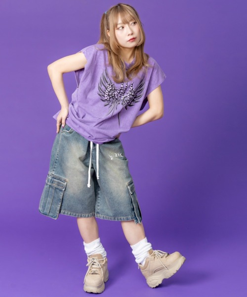 GALFY（ガルフィー）の「ストリートファッション GALFY ガルフィー ダーティーカーゴショーツ カーゴパンツ ハーフパンツ デニムハーフパンツ デニムパンツ ワイドデニム 半パン 半ズボン オーバーサイズ ストリートブランド（デニムパンツ・メンズ・ブルー/ブラック/ブラウン・L）」の15枚目の写真