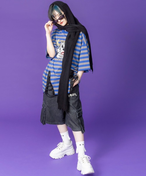 GALFY（ガルフィー）の「ストリートファッション GALFY ガルフィー ダーティーカーゴショーツ カーゴパンツ ハーフパンツ デニムハーフパンツ デニムパンツ ワイドデニム 半パン 半ズボン オーバーサイズ ストリートブランド（デニムパンツ・メンズ・ブルー/ブラック/ブラウン・L）」の5枚目の写真