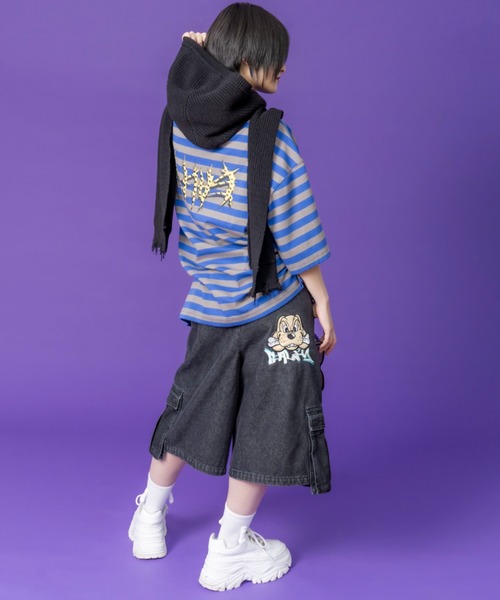 GALFY（ガルフィー）の「ストリートファッション GALFY ガルフィー ダーティーカーゴショーツ カーゴパンツ ハーフパンツ デニムハーフパンツ デニムパンツ ワイドデニム 半パン 半ズボン オーバーサイズ ストリートブランド（デニムパンツ・メンズ・ブルー/ブラック/ブラウン・L）」の6枚目の写真