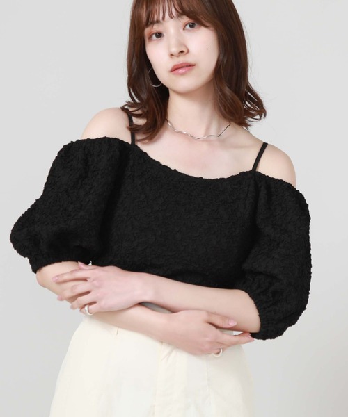 archives（アルシーヴ）の「２ｗａｙふくれＪＱオフショルＴＯＰＳ（Tシャツ/カットソー・レディース・アイボリー/ブラック/ブルー・MEDIUM）」の2枚目の写真