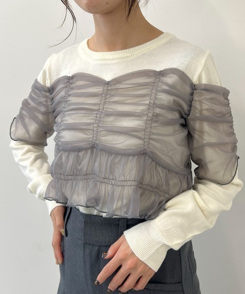 byYOUANCE（バイユアンス）の「チュールシャーリングビスチェニット（ニット/セーター・レディース・グレー・FREE）」の3枚目の写真