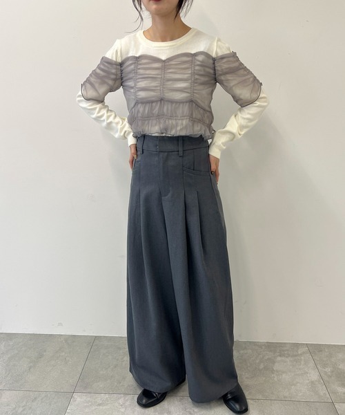 byYOUANCE（バイユアンス）の「チュールシャーリングビスチェニット（ニット/セーター・レディース・グレー・FREE）」の4枚目の写真