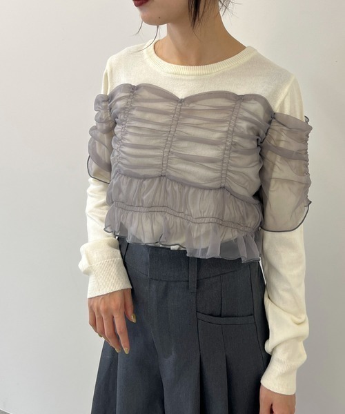 byYOUANCE（バイユアンス）の「チュールシャーリングビスチェニット（ニット/セーター・レディース・グレー・FREE）」の5枚目の写真