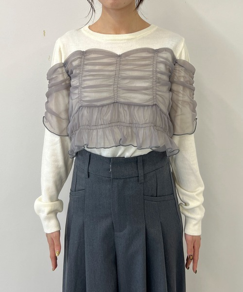 byYOUANCE（バイユアンス）の「チュールシャーリングビスチェニット（ニット/セーター・レディース・グレー・FREE）」の9枚目の写真