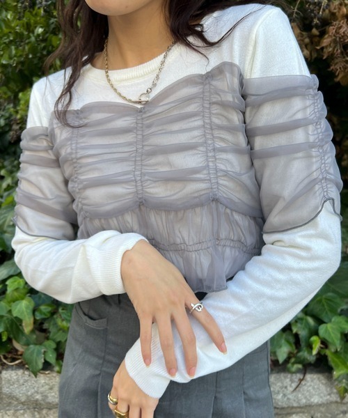 byYOUANCE（バイユアンス）の「チュールシャーリングビスチェニット（ニット/セーター・レディース・グレー・FREE）」の12枚目の写真