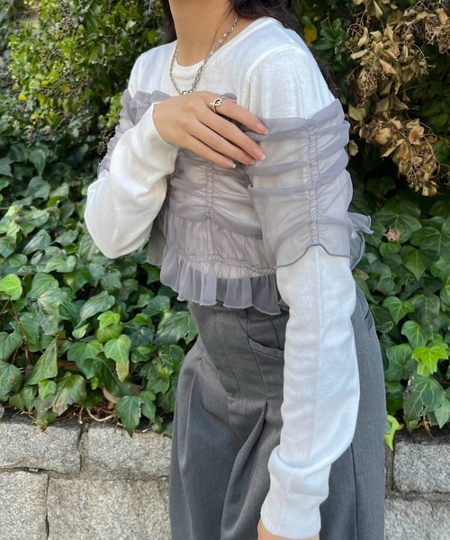 byYOUANCE（バイユアンス）の「チュールシャーリングビスチェニット（ニット/セーター・レディース・グレー・FREE）」の14枚目の写真