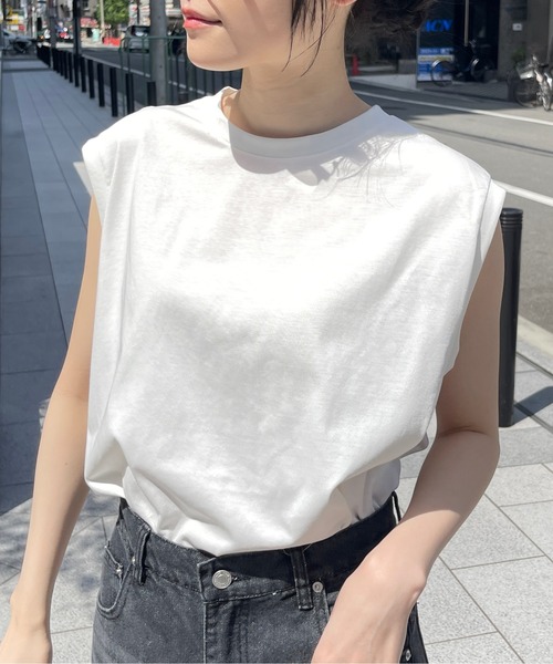 Meli rich（メリーリッチ）の「【吸水速乾・接触冷感】フレンチスリーブノースリタンク（タンクトップ・レディース・オフホワイト/ブラック/ライトグレー・FREE）」の9枚目の写真