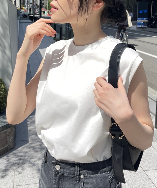 Meli rich（メリーリッチ）の「【吸水速乾・接触冷感】フレンチスリーブノースリタンク（タンクトップ・レディース・オフホワイト/ブラック/ライトグレー・FREE）」の10枚目の写真