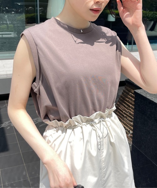 Meli rich（メリーリッチ）の「【吸水速乾・接触冷感】フレンチスリーブノースリタンク（タンクトップ・レディース・オフホワイト/ブラック/ライトグレー・FREE）」の14枚目の写真