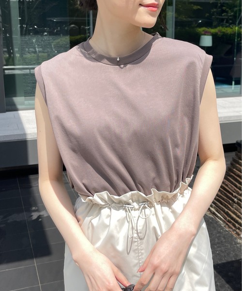 Meli rich（メリーリッチ）の「【吸水速乾・接触冷感】フレンチスリーブノースリタンク（タンクトップ・レディース・オフホワイト/ブラック/ライトグレー・FREE）」の15枚目の写真