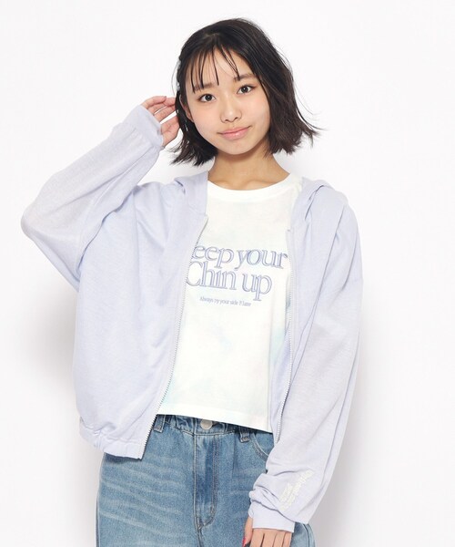 PINK-latte（ピンクラテ）の「◆【UV・接触冷感・130cmあり】シアーカノコパーカー（パーカー・キッズ・ブラック/オフホワイト/ライトパープル・13/14/15 /16）」の3枚目の写真