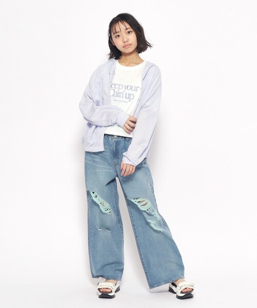 PINK-latte（ピンクラテ）の「◆【UV・接触冷感・130cmあり】シアーカノコパーカー（パーカー・キッズ・ブラック/オフホワイト/ライトパープル・13/14/15 /16）」の10枚目の写真