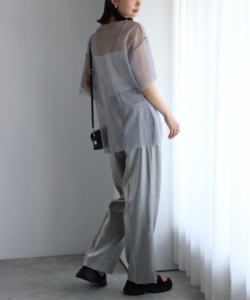 r.（アールドット）の「チュール　レイヤード　Tシャツ（Tシャツ/カットソー・レディース・アイボリー/ブラック/チャコールグレー/グレー・FREE）」の7枚目の写真