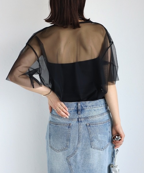 r.（アールドット）の「チュール　レイヤード　Tシャツ（Tシャツ/カットソー・レディース・アイボリー/ブラック/チャコールグレー/グレー・FREE）」の22枚目の写真