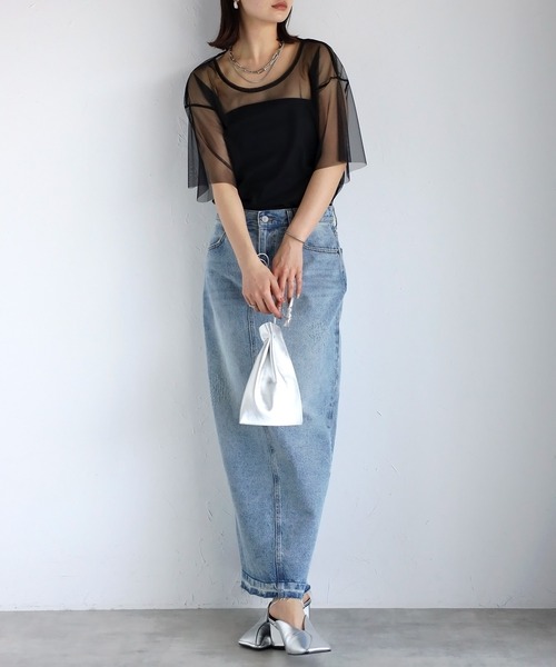 r.（アールドット）の「チュール　レイヤード　Tシャツ（Tシャツ/カットソー・レディース・アイボリー/ブラック/チャコールグレー/グレー・FREE）」の21枚目の写真