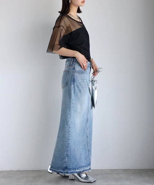 r.（アールドット）の「チュール　レイヤード　Tシャツ（Tシャツ/カットソー・レディース・アイボリー/ブラック/チャコールグレー/グレー・FREE）」の20枚目の写真