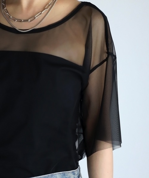 r.（アールドット）の「チュール　レイヤード　Tシャツ（Tシャツ/カットソー・レディース・アイボリー/ブラック/チャコールグレー/グレー・FREE）」の18枚目の写真