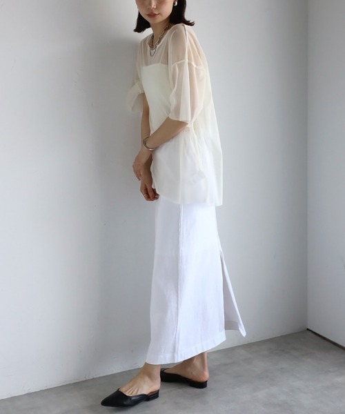 r.（アールドット）の「チュール　レイヤード　Tシャツ（Tシャツ/カットソー・レディース・アイボリー/ブラック/チャコールグレー/グレー・FREE）」の14枚目の写真