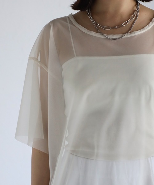 r.（アールドット）の「チュール　レイヤード　Tシャツ（Tシャツ/カットソー・レディース・アイボリー/ブラック/チャコールグレー/グレー・FREE）」の12枚目の写真