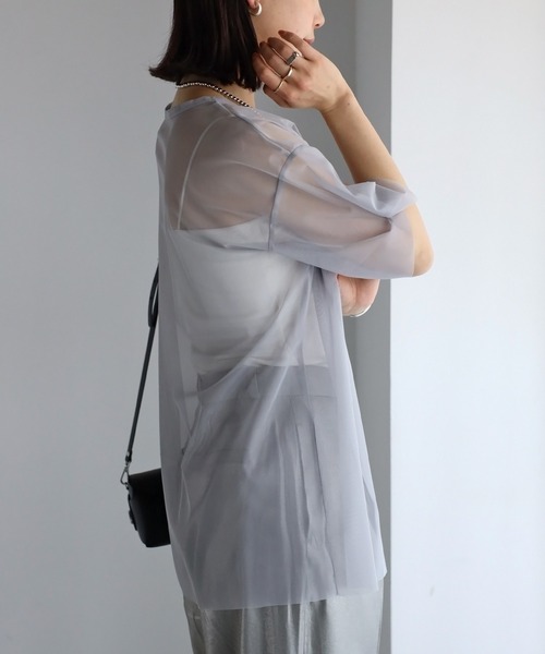 r.（アールドット）の「チュール　レイヤード　Tシャツ（Tシャツ/カットソー・レディース・アイボリー/ブラック/チャコールグレー/グレー・FREE）」の11枚目の写真