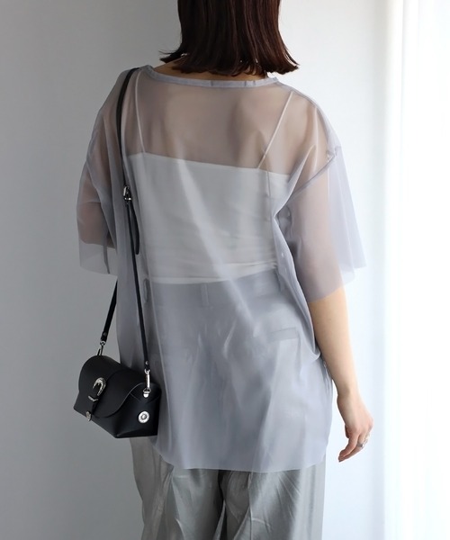 r.（アールドット）の「チュール　レイヤード　Tシャツ（Tシャツ/カットソー・レディース・アイボリー/ブラック/チャコールグレー/グレー・FREE）」の10枚目の写真