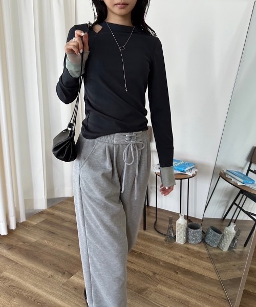 DRWCYS（ドロシーズ）の「レースアップスウェットパンツ（スウェットパンツ・レディース・オフホワイト/グレー・FREE）」の6枚目の写真