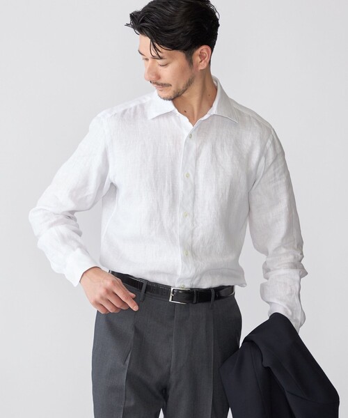 SHIPS(シップス)の「SHIPS: ウォッシュ加工 リネン ワイドカラー シャツ(ビジネスシャツ・メンズ・ブラック/ホワイト・X-LARGE/LARGE/MEDIUM/SMALL)」の1枚目の写真