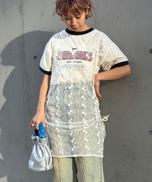 CIAOPANIC(チャオパニック)の「INDIAフラワー刺繍チュールシアーワンピース(ワンピース・レディース・ブルー/オフホワイト/ブラック・FREE)」の7枚目の写真
