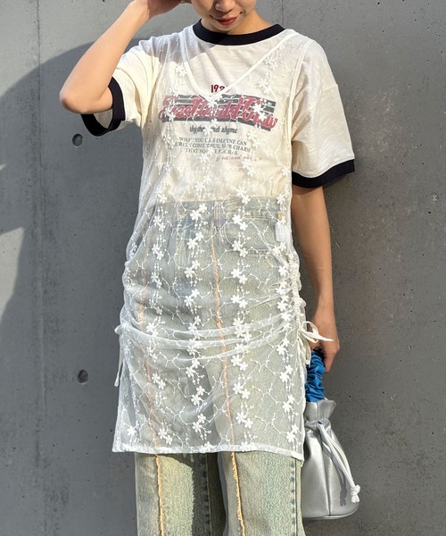 CIAOPANIC(チャオパニック)の「INDIAフラワー刺繍チュールシアーワンピース(ワンピース・レディース・ブルー/オフホワイト/ブラック・FREE)」の8枚目の写真