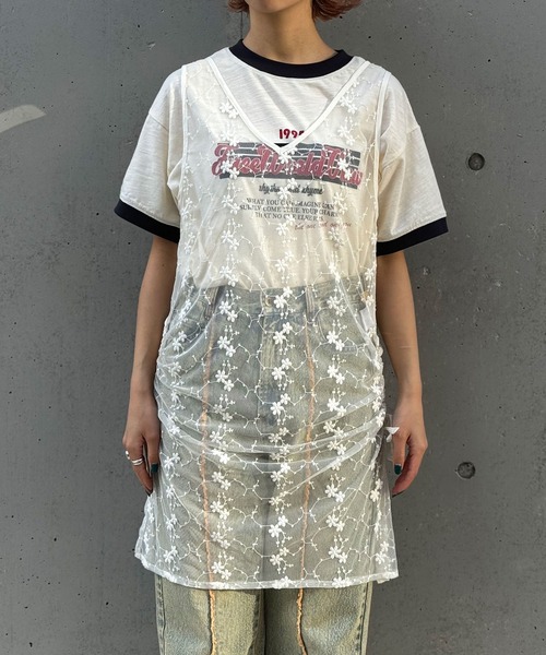 CIAOPANIC(チャオパニック)の「INDIAフラワー刺繍チュールシアーワンピース(ワンピース・レディース・ブルー/オフホワイト/ブラック・FREE)」の12枚目の写真
