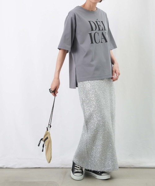 LUCA/LADY LUCK LUCA（ルカ/レディラックルカ）の「LC/LLL シルケットロゴカットソー / サイドスリットロゴTシャツ（Tシャツ/カットソー・レディース・ブラック/オフホワイト/グレー・FREE）」の5枚目の写真