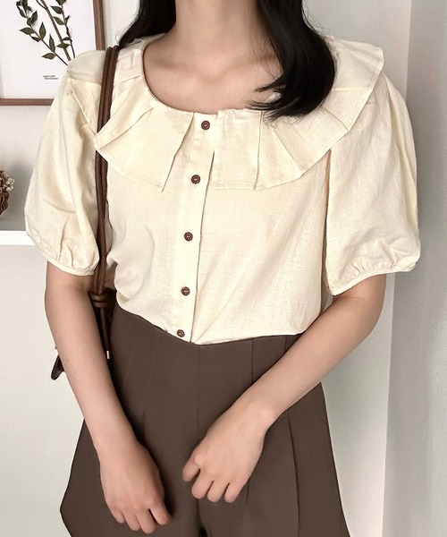 Cham.(チャム)の「フリルカラーブラウス(シャツ/ブラウス・レディース・ベージュ/オフホワイト・F)」の11枚目の写真