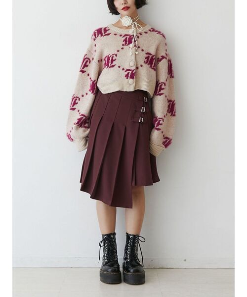 jouetie（ジュエティ）の「ベルトプリーツミディスカート（スカート・レディース・グレー/ネイビー/ボルドー・MEDIUM）」の4枚目の写真