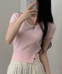 裾ボタン半袖ニット