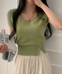 裾ボタン半袖ニット