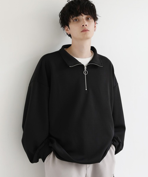LILL(リル)の「ビッグシルエットリングハーフジップポンチプルオーバー(スウェット・メンズ・ホワイト/ブラック/ダークグレー・S/L/XL)」の2枚目の写真