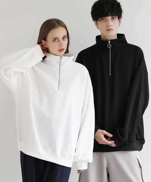 【タグ付き】pheeny フレンチテリーハーフジッププルオーバー　ホワイト ORCIVAL フレンチテリー ジップフーディー｜BORN FREE ONLINE SHOP