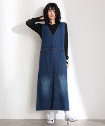 ElegChic（エレグシック）の「カシュクールデニムジャンスカ（つなぎ/オールインワン）」