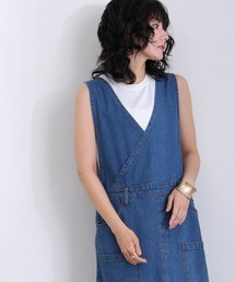 ElegChic（エレグシック）の「カシュクールデニムジャンスカ（つなぎ/オールインワン）」