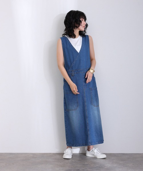 ElegChic(エレグシック)の「カシュクールデニムジャンスカ(つなぎ/オールインワン・レディース・ブルー/ネイビー系/ネイビー・M/L/XL/3L/4L)」の7枚目の写真