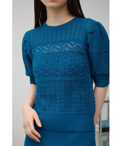 AZUL by moussy(アズールバイマウジー)の「レース半袖ニットトップス(ニット/セーター・レディース・ダークブルー/オフホワイト/ブラック・FREE)」の21枚目の写真