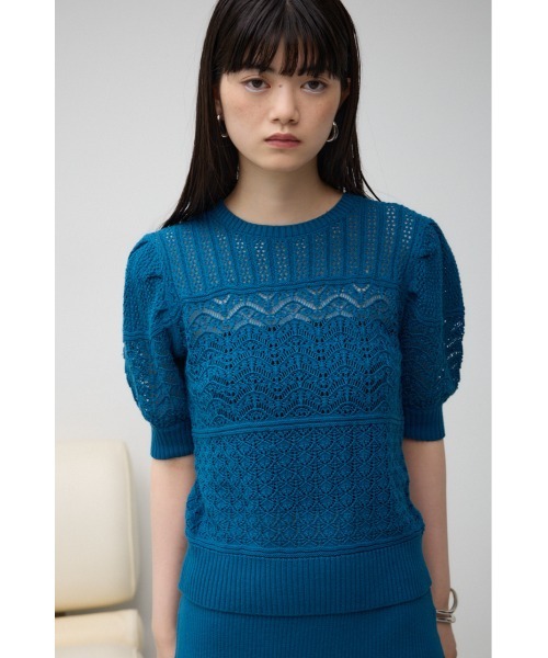AZUL by moussy(アズールバイマウジー)の「レース半袖ニットトップス(ニット/セーター・レディース・ダークブルー/オフホワイト/ブラック・FREE)」の22枚目の写真