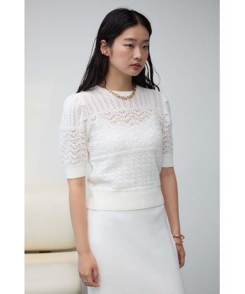 セール】レース半袖ニットトップス（ニット/セーター）｜AZUL BY