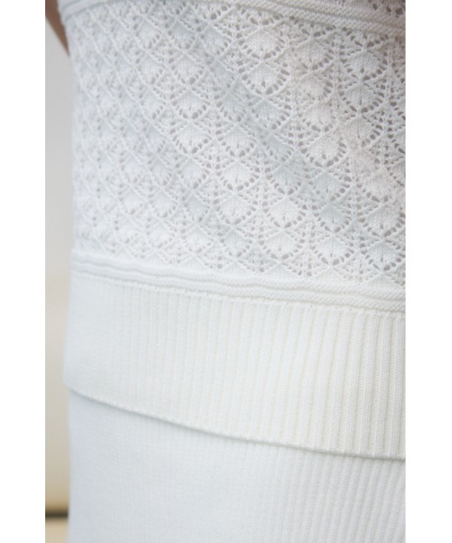 AZUL by moussy(アズールバイマウジー)の「レース半袖ニットトップス(ニット/セーター・レディース・ダークブルー/オフホワイト/ブラック・FREE)」の8枚目の写真