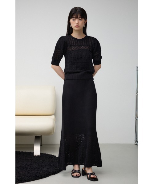 AZUL by moussy(アズールバイマウジー)の「レース半袖ニットトップス(ニット/セーター・レディース・ダークブルー/オフホワイト/ブラック・FREE)」の13枚目の写真