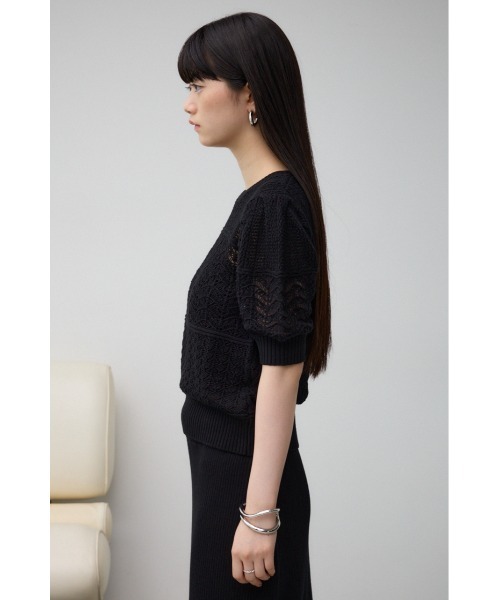 AZUL by moussy(アズールバイマウジー)の「レース半袖ニットトップス(ニット/セーター・レディース・ダークブルー/オフホワイト/ブラック・FREE)」の15枚目の写真