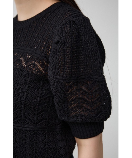 AZUL by moussy(アズールバイマウジー)の「レース半袖ニットトップス(ニット/セーター・レディース・ダークブルー/オフホワイト/ブラック・FREE)」の18枚目の写真