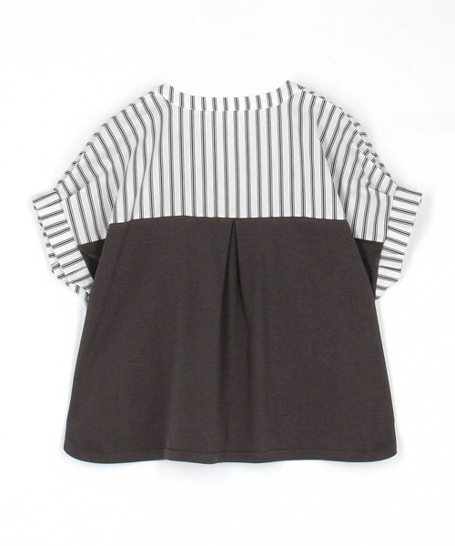 NICOLE white（ニコルホワイト）の「異素材切り替えストライプブラウス（シャツ/ブラウス・レディース・ブルー/ブラック/オフホワイト・FREE）」の5枚目の写真